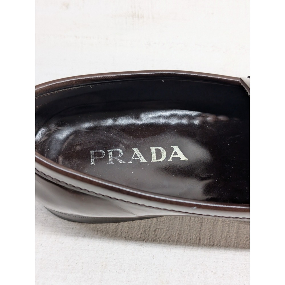 Prada Men's Dress Shoes Square Toe Penny Loafer Brown Leather Sz 7 - Picture 10 of 15